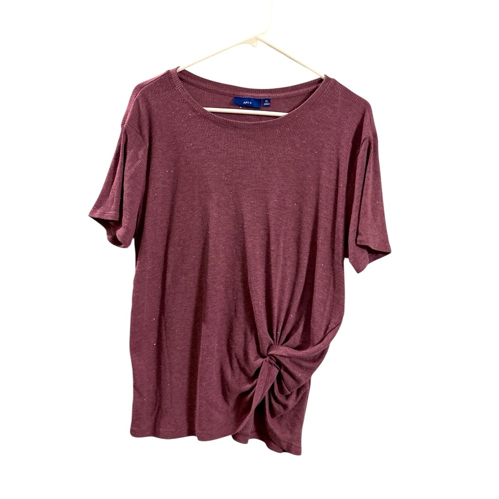 Apt. 9 mauve Front twist Short Sleeve Tee  ribbed fabric with silver specks XL